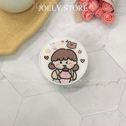 Khay gương bé tròn cute JOLLY đựng lens kèm dụng cụ đeo lens