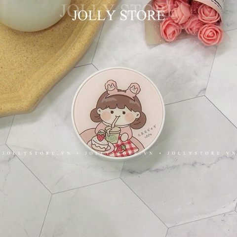 Khay gương bé tròn cute JOLLY đựng lens kèm dụng cụ đeo lens
