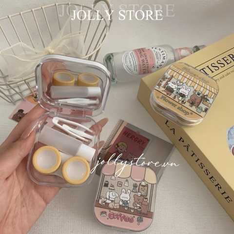 Khay gương đựng lens cute JOLLY kèm dụng cụ đeo