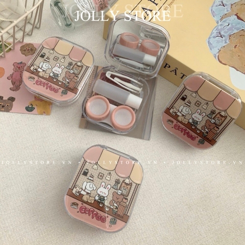 Khay gương đựng lens cute JOLLY kèm dụng cụ đeo