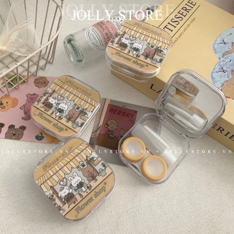 Khay gương đựng lens cute JOLLY kèm dụng cụ đeo