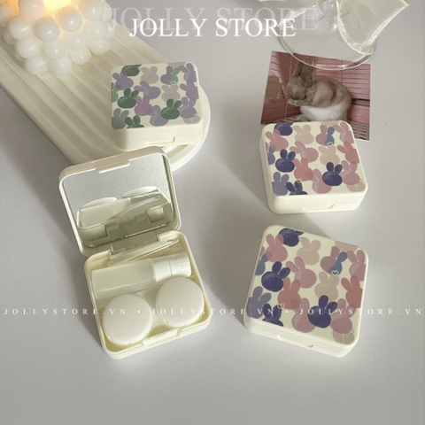 Khay gương đựng lens cute JOLLY kèm dụng cụ đeo