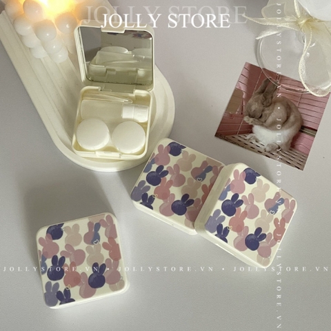 Khay gương đựng lens cute JOLLY kèm dụng cụ đeo