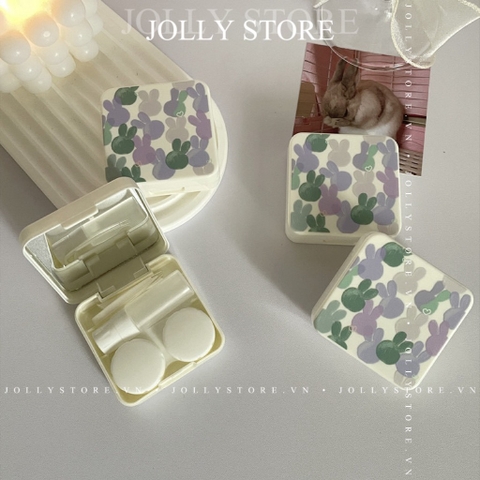 Khay gương đựng lens cute JOLLY kèm dụng cụ đeo