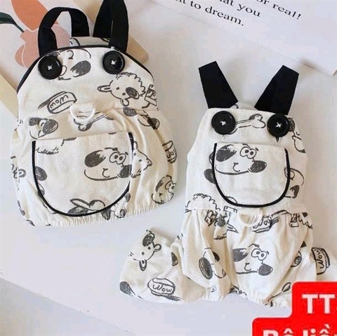 áo bộ liền và váy in hình cún và xương smlxl