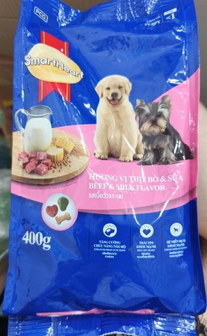 Hạt Smartheart vị thịt bò và sữa 400g cho chó con