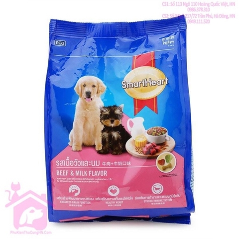 Hạt thức ăn Smartheart Puppy vị bò, sữa 1.3kg