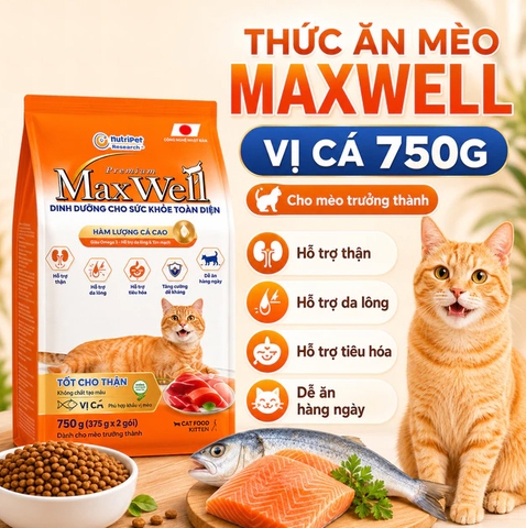 Hạt thức ăn Max Well Adult tốt cho thận vị cá 750g
