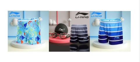 Quần bơi Li-ning họa tiết, kẻ ngang, đen