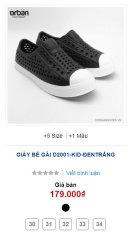Giày Orban trẻ em D2001 màu đen đế trắng 5 size 30-34