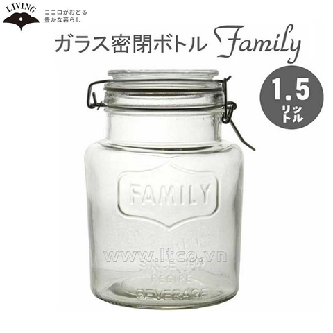 Hũ thủy tinh nắp khóa bật, gioăng kín Living 1,5L Nhật Bản