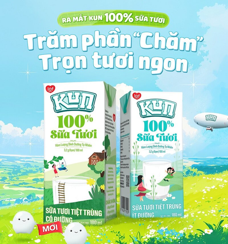 Lof KUN sữa tươi cao lớn & đề kháng ít đường 110ml