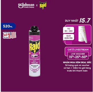 Bình xịt côn trùng Raid không mùi hiệu quả 24h 520ml