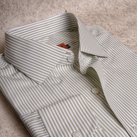 Olive White Striped Cotton Shirt