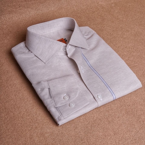 Micro Check Taupe Linen Cotton Shirt