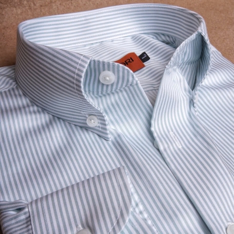 Soft Mint Striped Button Down Cotton Shirt