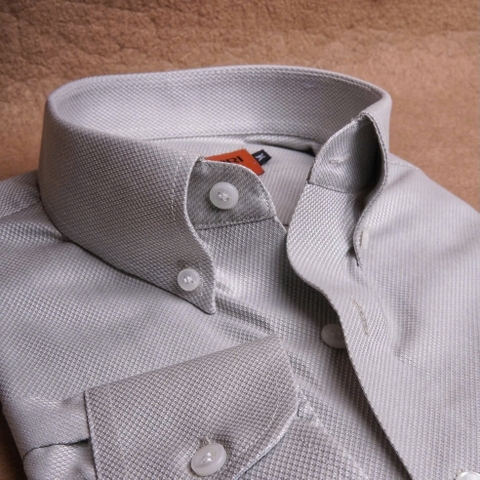 Light Olive Gray Diamond Weave Button Down Cotton Shirt