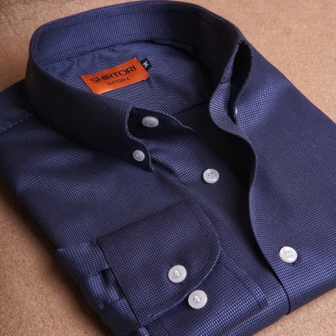 Dark Navy Micro Texture Button Down Cotton Shirt