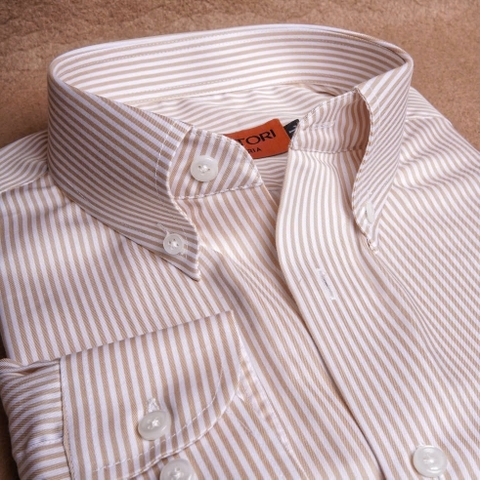 Light Orange White Simple Striped Button Down Cotton Shirt