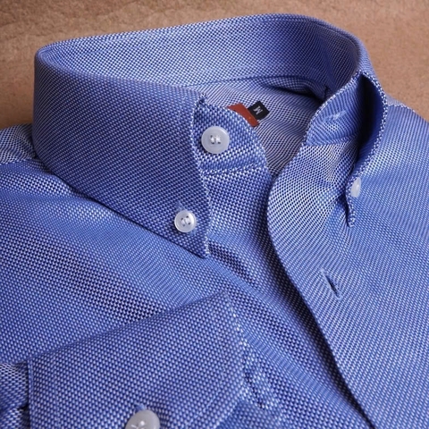 Dark Blue Woven Button Down Cotton Shirt