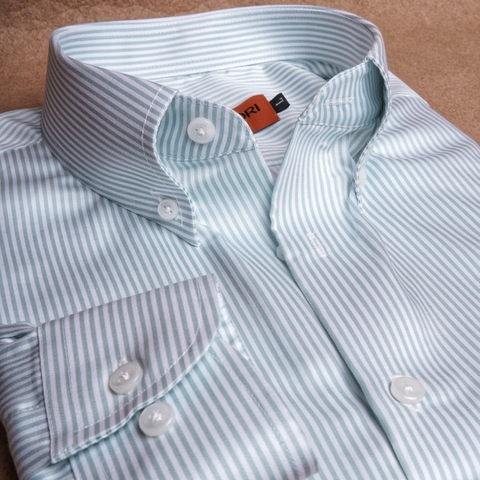 Soft Mint Striped Button Down Cotton Shirt