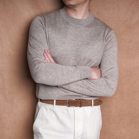 Romagna Beige Melange Washable Wool Cashmere Blend Knit Polo