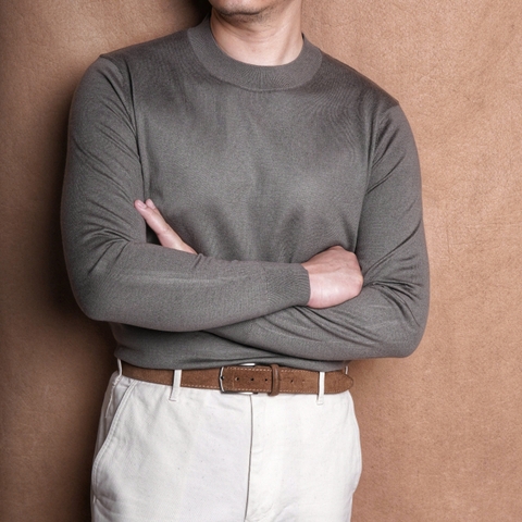 Romagna Dark Taupe Washable Wool Cashmere Blend Knit Polo