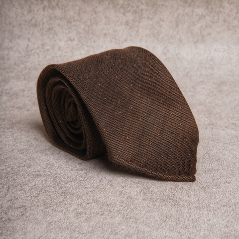 Full Handmade Brown With Mini Dots Silk Wool Unlined Tie