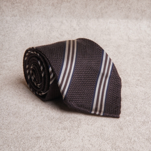 Full Handmade Dark Brown Stripes Silk Wool Unlined Tie
