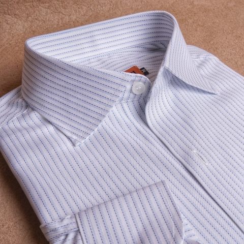 White Blue Elegant Striped Cotton Shirt