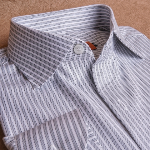 Dark Green White Subtle Striped Cotton Shirt