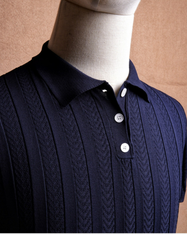 Deep Navy Tencel Jacquard Polo