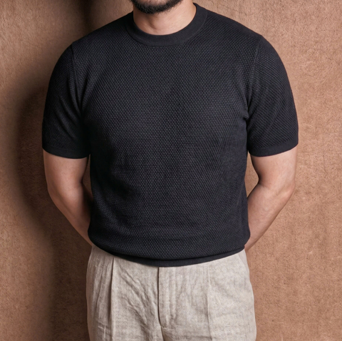 Pompei Black Pure Cotton Knit Tee