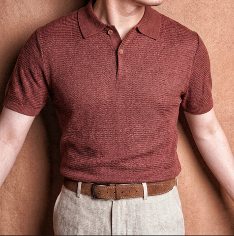 Sasso Red Linen Tencel Knit Polo