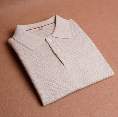 Sasso Beige Linen Tencel Knit Polo