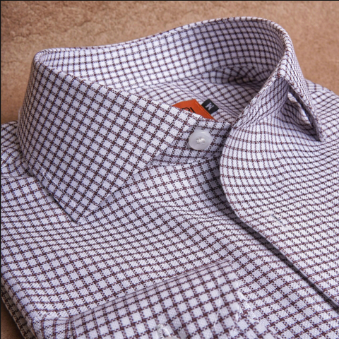 Brown White Square Check Cotton Shirt