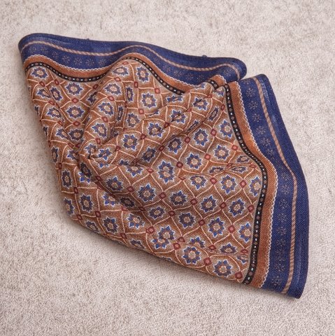 Azure Medallion Artisan Wool Pocket Square