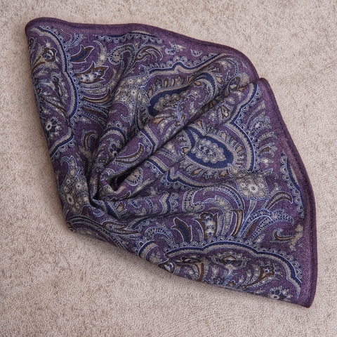Purple Paisley Wool Pocket Square