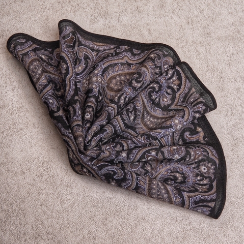 Black Paisley Wool Pocket Square