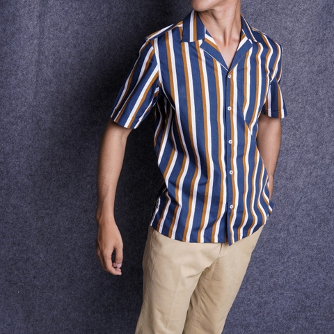 Brown Navy Cuban Shirt