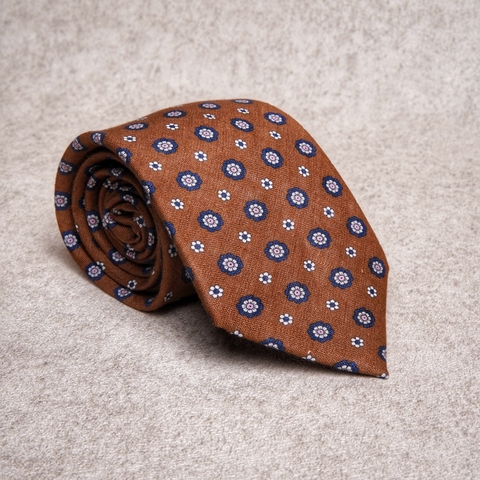 Signature Floral Caramel Blue Linen Tie