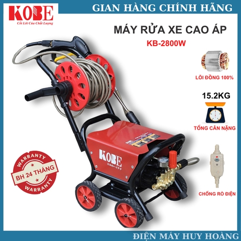 Máy rửa xe KOBE Nhật Bản 2800W dòng bán công nghiệp kèm rulo cuốn dây, động cơ lõi đồng