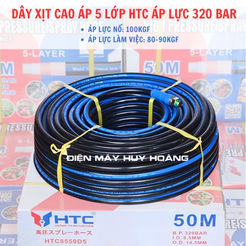 Dây Xịt Cao Áp 5 Lớp 8.5mm x 50m Hãng HTC Công Nghệ Nhật Áp Suất 320Bar