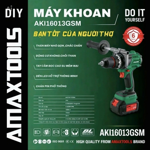Thân Máy Khoan Pin Amaxtools AKI16013GSM | Lực Xoắn 160N.m | Động Cơ Không Chổi Than (Brushless) | Chân Pin Phổ Thông
