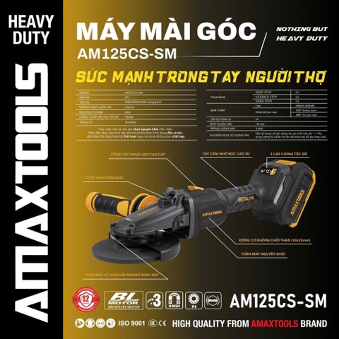 Máy Mài Góc Pin Amaxtools AM125CS-SM | Công Suất 1300W | Động Cơ Brushless | Cắt 125mm | Chống Kickback - Drop Stop