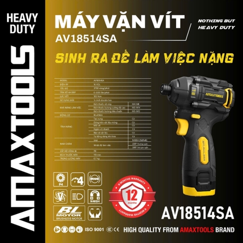 Máy Vặn Vít Pin Amaxtools AV18514SA | Lực Siết 185N.m | Động Cơ Brushless | 4 Chế Độ Tiện Lợi | Siêu Nhẹ 0.7kg