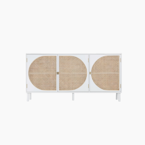 Tủ lưu trữ GALON HGF 3 cánh, gỗ MDF phủ sơn 2K phối lưới mây tre, 140x40x70cm, TLT038