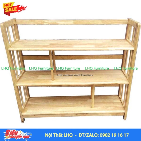 Kệ Sách Gỗ 3 Tầng Rộng 1m – Kệ Gỗ Cao Su Tự Nhiên Chắc Chắn, Sức Chứa Lớn