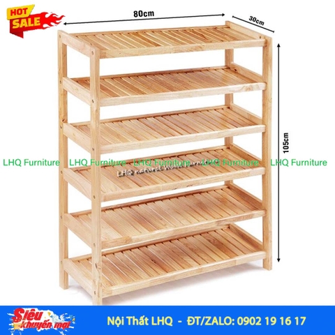 Kệ Để Giày Dép Gỗ 6 Tầng Rộng 80cm | Nội Thất LHQ