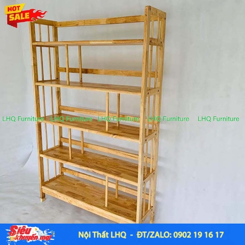 Kệ Sách Gỗ 5 Tầng Rộng 1m2 – Gỗ Cao Su Tự Nhiên Chắc Chắn, Sức Chứa Lớn